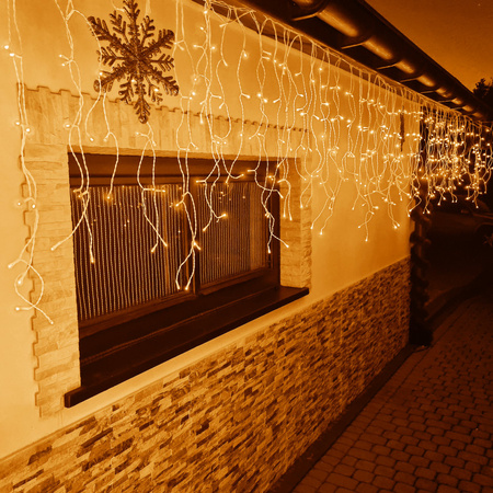 Kurtyna świetlna z pilotem 500 led girlanda, lampki wewnętrzno-zewnętrzne 22,5 m sople ciepły biały