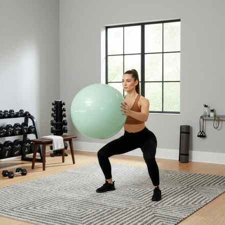 Piłka fitness 65 cm do ćwiczeń pilates i jogi z pompką, gimnastyczna, miętowa