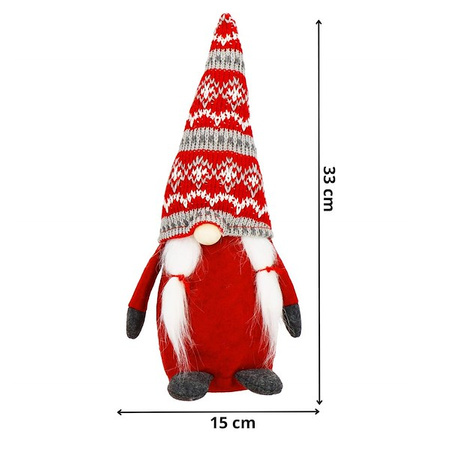 Krasnal świąteczny 33 cm dekoracja na Boże Narodzenie skrzat gnom czerwono-szary