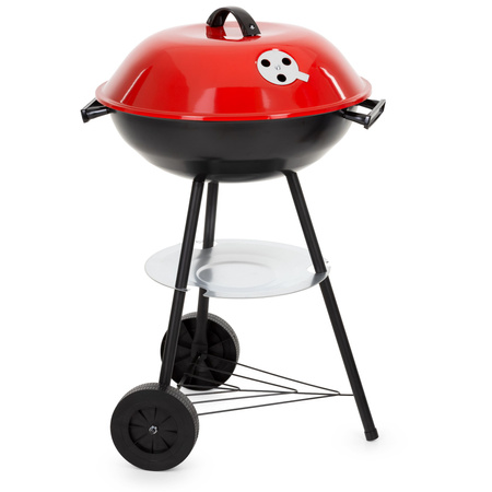 Grill węglowy okrągły, ruszt 41 cm zamykany grill ogrodowy z pokrywą czarno-czerwony