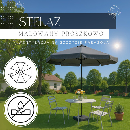Parasol ogrodowy 410 cm składany, z korbką duży wodoodporny ciemnoszary