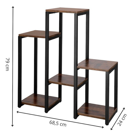 Kwietnik metalowy 6 półek 79 cm nowoczesny stojak na kwiaty loft czarny, ciemnobrązowy