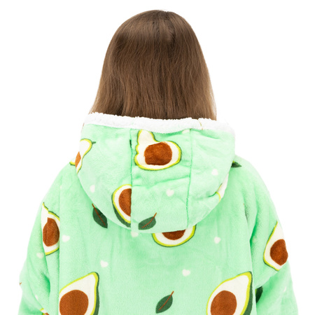 Bluza koc damska 2w1 kocobluza z kapturem ciepła oversize szlafrok futrzak awokado