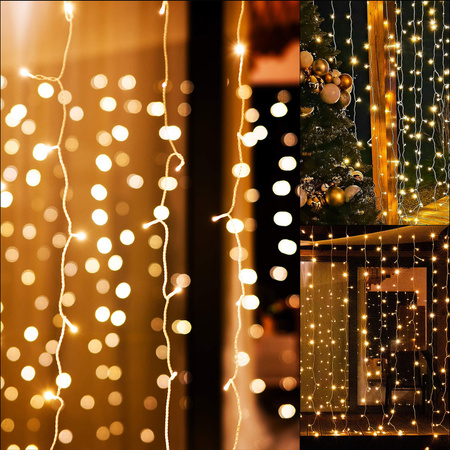 Kurtyna świetlna 200 led lampki choinkowe sople girlanda świetlna biały ciepły