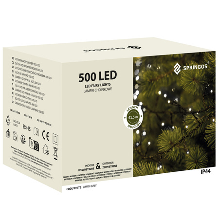 Lampki choinkowe 41,5 m zimny biały 500 led oświetlenie świąteczne IP44