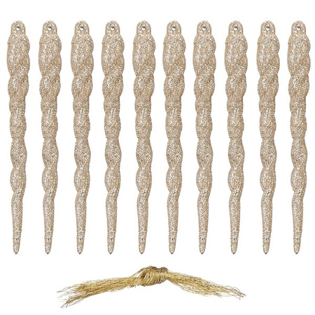 Zawieszki choinkowe 10 szt. 12 cm sople brokatowe złote