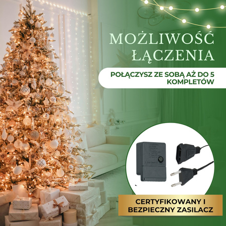 Lampki świąteczne 300 Led ciepły biały 21,5 m oświetlenie choinkowe