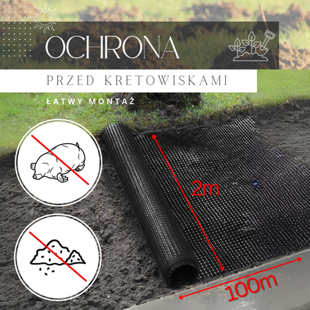 Siatka na krety 2 m x 100 m przeciw kretom, nornicom 45g/m2