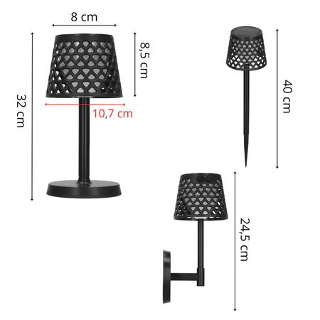 Lampa ogrodowa solarna LED 5w1 ażurowy kinkiet z 3 trybami świecenia czarny
