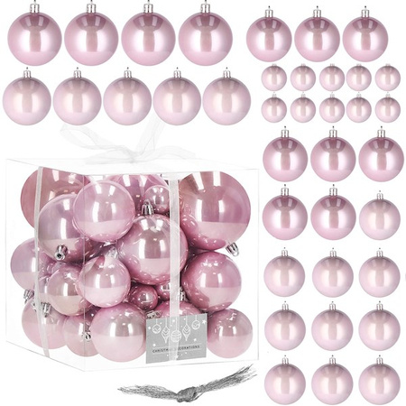 Bombki choinkowe 37 szt. ozdoby świąteczne perłowy róż