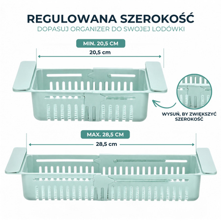 Wysuwany koszyk pod półkę do lodówki regulowany 20,5–28,5 cm miętowy