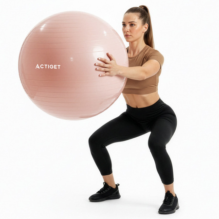 Piłka fitness 65 cm do ćwiczeń pilates i jogi z pompką, gimnastyczna, pudrowy róż