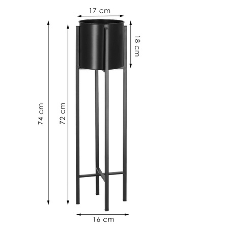 Stojak na kwiaty 74 cm metalowy czarny kwietnik z doniczką
