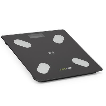 Waga elektroniczna łazienkowa 180 kg domowa ze szkła hartowaneego LCD, z aplikacją czarna