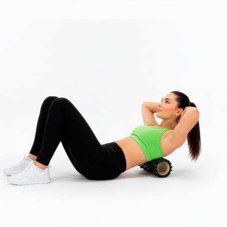 Roller fitness do masażu ciała, średnio twardy, wałek z wypustkami, czarny
