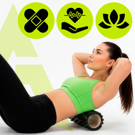 Roller fitness do masażu ciała, średnio twardy, wałek z wypustkami, czarny