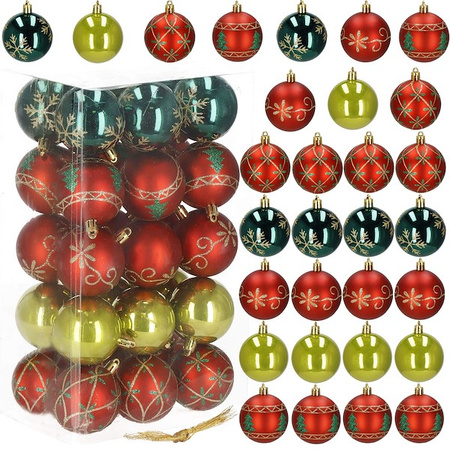 Bombki choinkowe 30 szt. ozdoby świąteczne zestaw 6cm czerwony, zielony