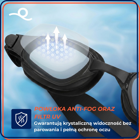 Okulary pływackie anti-fog, UV okularki do pływania na basen zestaw gogle etui zatyczki
