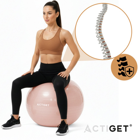 Piłka fitness 65 cm do ćwiczeń pilates i jogi z pompką, gimnastyczna, pudrowy róż