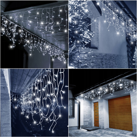Kurtyna świetlna 500 led girlanda, lampki wewnętrzno-zewnętrzne sople biały zimny + flash
