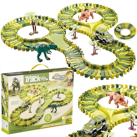 Tor wyścigowy dla dzieci park dinozaurów 120 elementów z figurkami dinozaurow