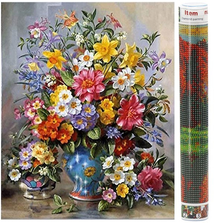 Haft diamentowy mozaika kwiaty obraz 40x30 cm
