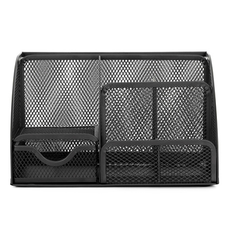 Przybornik biurkowy metalowy z szufladką, organizer 22x14x13 cm pojemnik 6 komór