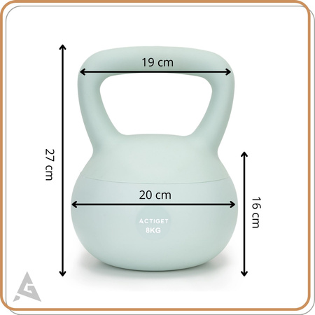 Kettlebell miękki 8 kg ciężar do ćwiczeń, kula treningowa, fitness, turkusowy