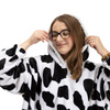 Bluza koc damska 2w1 kocobluza z kapturem ciepła oversize szlafrok futrzak czarno-biała