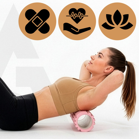 Roller fitness do masażu ciała, średnio twardy, wałek z wypustkami, różowy