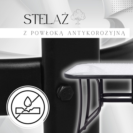 Zestaw mebli ogrodowych stół ze szkłem hartowanym, 4 krzesła metalowe na taras czarne