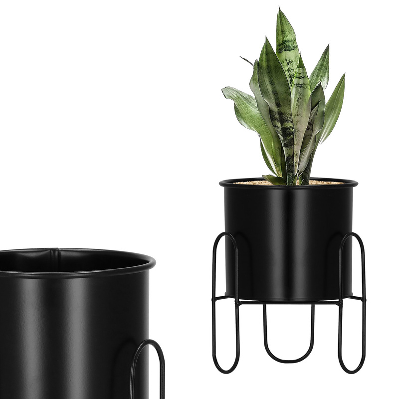 Stojak na kwiaty 18 cm z doniczką nowoczesny kwietnik loft czarny mat