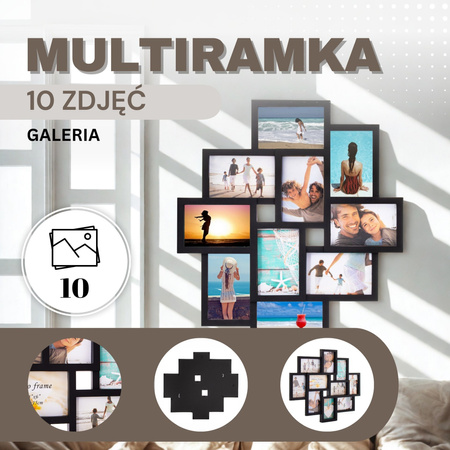 Ramka na zdjęcia 10 zdjęć multiramka 10x15 czarna