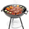 Grill węglowy okrągły, ruszt 41 cm zamykany grill ogrodowy z pokrywą czarno-czerwony