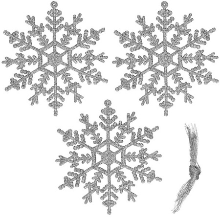 Ozdoba choinkowa 3 szt. świąteczna zawieszka śnieżynki 12 cm srebrny brokat