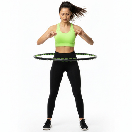 Hula hop z wypustkami masującymi, składane 88 cm obręcz do ćwiczeń cardio, czarno-zielone