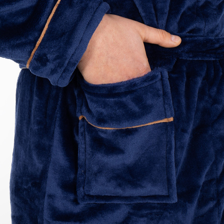 Szlafrok męski z paskiem rozm. L/XL polarowy granatowy