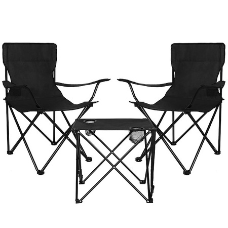 Zestaw turystyczny stolik i 2 krzesła z oparciem, składane meble kempingowe czarny
