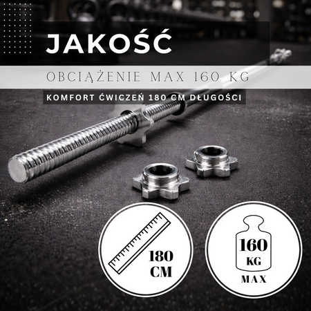 Gryf olimpijski prosty 180 cm z zaciskami 28 mm sztanga stal chromowana