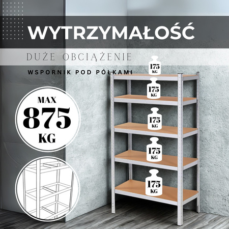 Regał metalowy magazynowy 5 półek 180x90x40cm 875kg do piwnicy, garażu