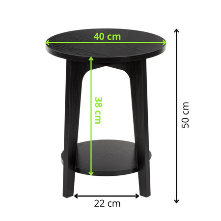Stolik kawowy czarny 40 cm okrągły z półką, do salonu, sypialni loft nowoczesny