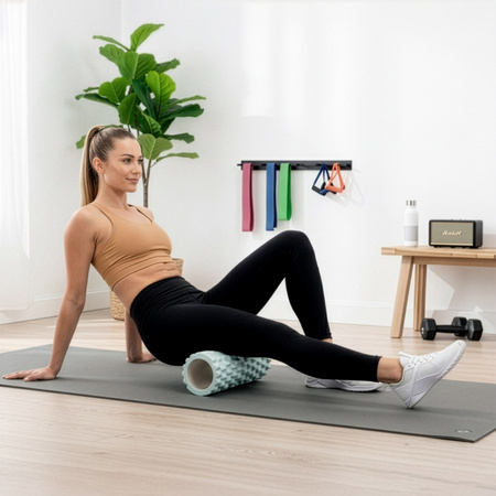 Roller fitness do masażu ciała, średnio twardy, wałek z wypustkami, miętowy