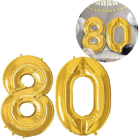 Balony foliowe cyfra 80 na urodziny 40 cm złoty