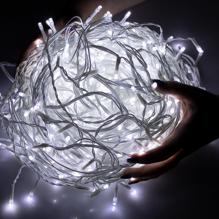 Kurtyna świetlna 300 led girlanda, lampki wewnętrzno-zewnętrzne sople zimny biały