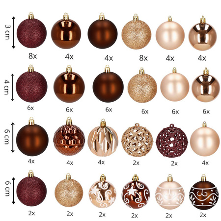 Bombki choinkowe 101 szt. zawieszki na choinkę ozdoby świąteczne z gwiazdą brązowe, rose gold