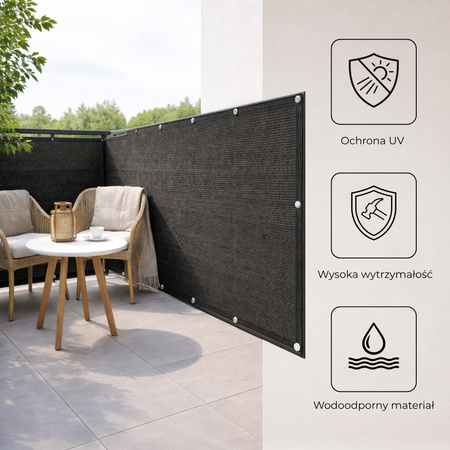 Osłona na balkon 0,9x6 m maskująca mata balkonowa zacieniająca 95% z opaskami antracyt
