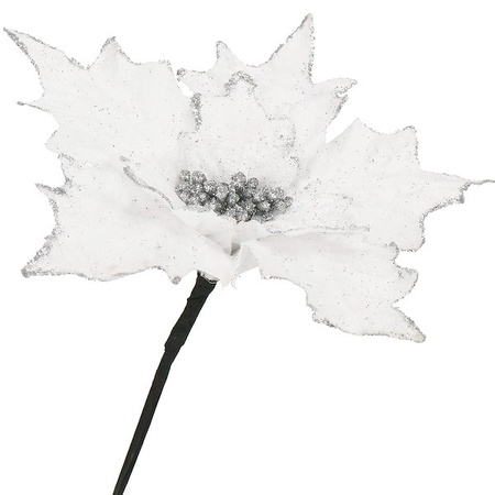 Poinsecja sztuczny kwiat, gwiazda betlejemska biała z brokatem