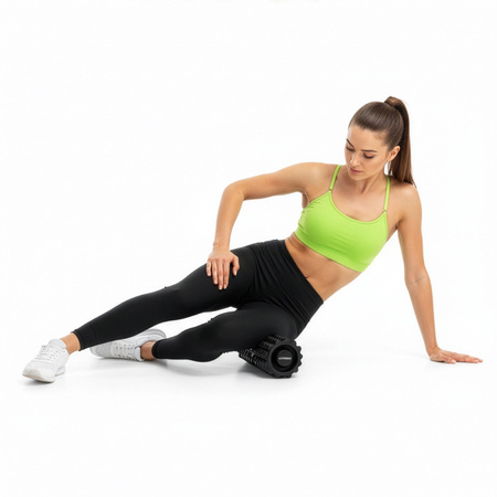 Roller fitness do masażu ciała, masażer piankowy wałek średnio twardy, czarny