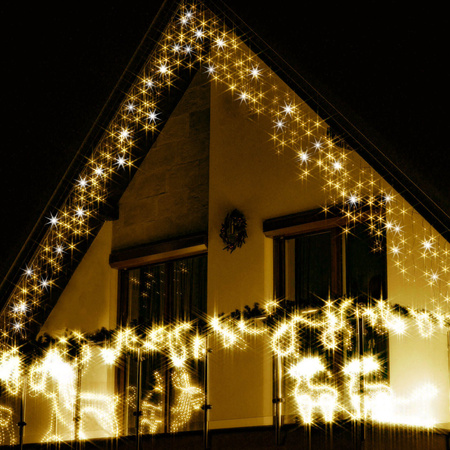 Kurtyna świetlna 300 led girlanda, lampki wewnętrzno-zewnętrzne sople biały ciepły + biały flash