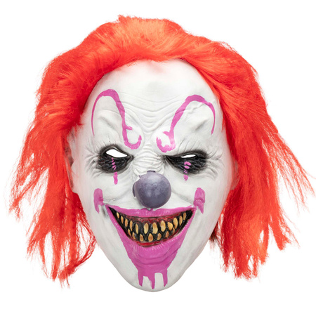 Straszny klaun maska na Halloween zabójca krwawy claun z włosami przebranie horror cosplay